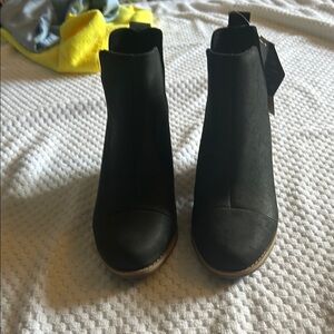 Toms Black Ankle Boots with Textured Fabric and Pull-On Design